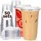 32 oz Clear Plastic Cups with Strawless-Sip-Lids, 50 Sets Disposable Cups Plastic Iced Coffee Cups, To Go Cups with Sip Through Lids for Smoothie, Milkshake, Cold Drinks for Party, Wedding, Event